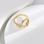 angled view of the rounded-square frame and twin stone settings