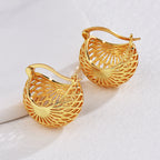 pair of brass lattice sphere hoop earrings in gold plated finish