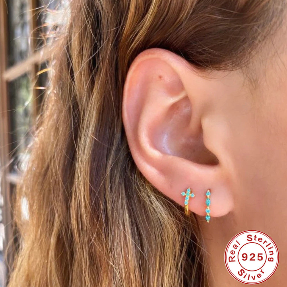 gold plated 925 sterling silver marquise stone huggie earrings — product image 3 of 9