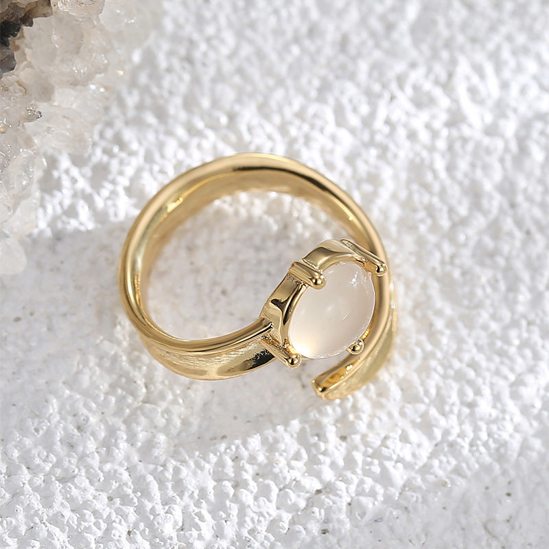 rear view of smooth gold plated asymmetrical ring band