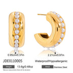 Wholesale Gold-Tone Stainless Steel Pearl Huggie Hoop Earrings - finish detail