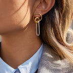 Gold Plated and Silver-Finish Stainless Steel Linked Drop Earrings — side view