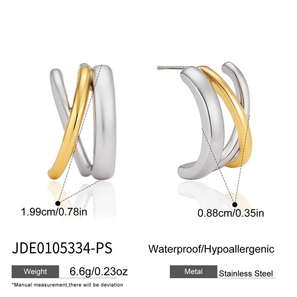 Two tone triple-curve earring dimensions and material reference