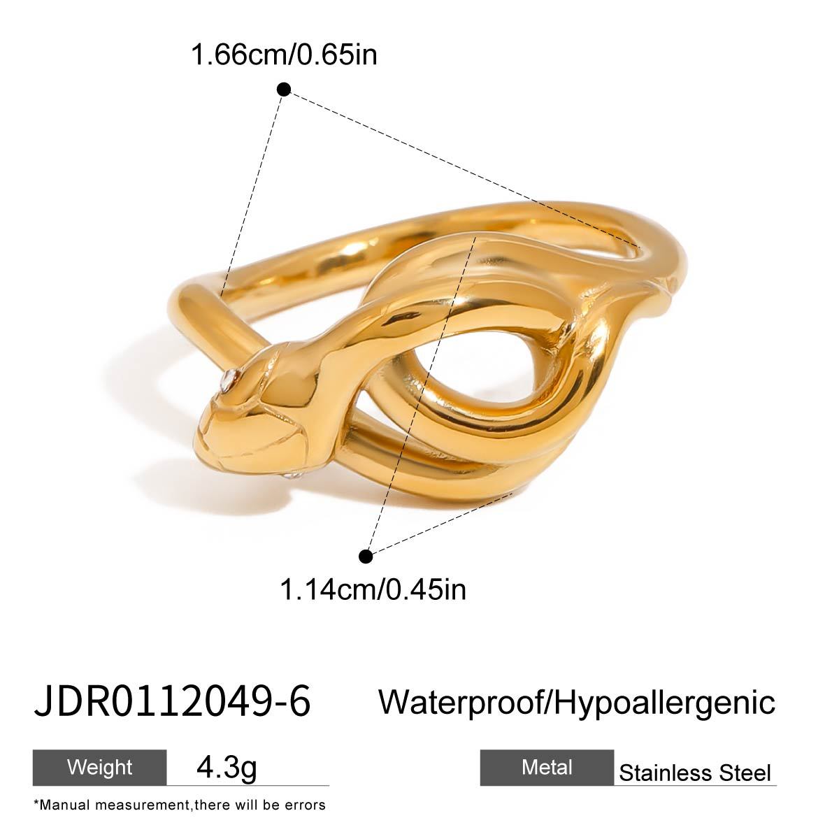Gold-Tone Snake Stainless Steel Statement Ring – detail view