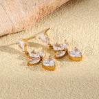 side view of articulated marquise flower clear stone earrings