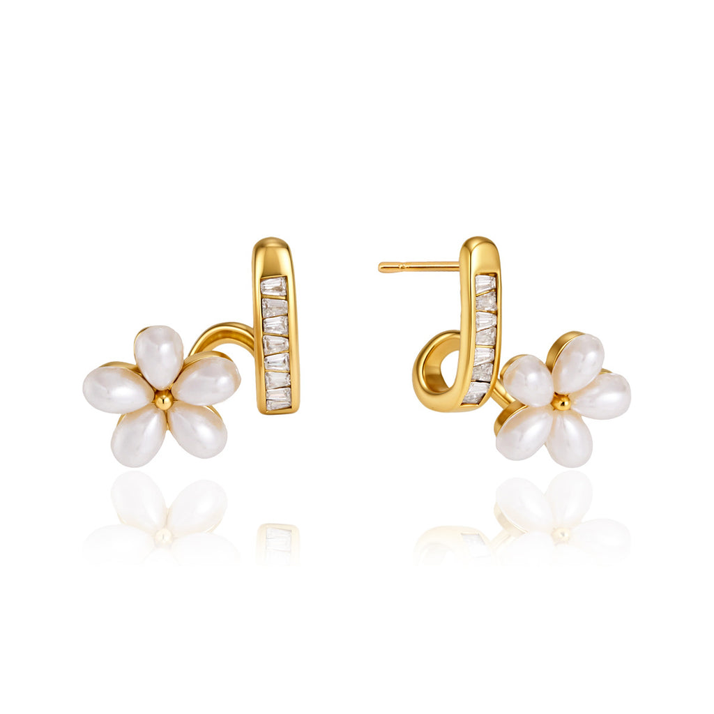 Stainless steel flower studs with rectangular clear accents