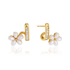 Stainless steel flower studs with rectangular clear accents