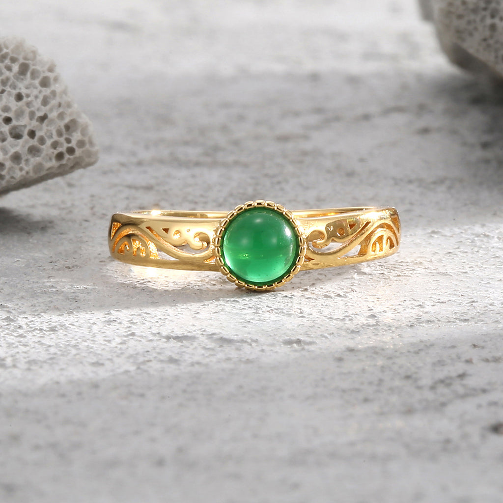 front view of the beaded green cabochon setting