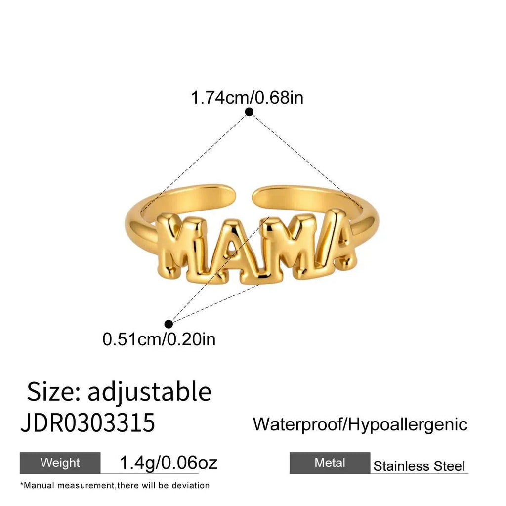 Gold-tone open mama letter stainless steel ring