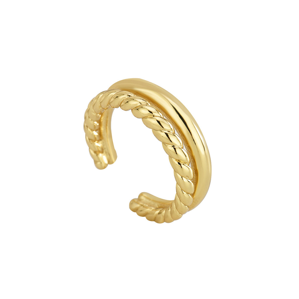 isolated front view of the brass double-band ring