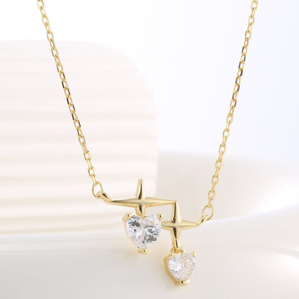 close view of polished star motifs and heart-shaped clear stones