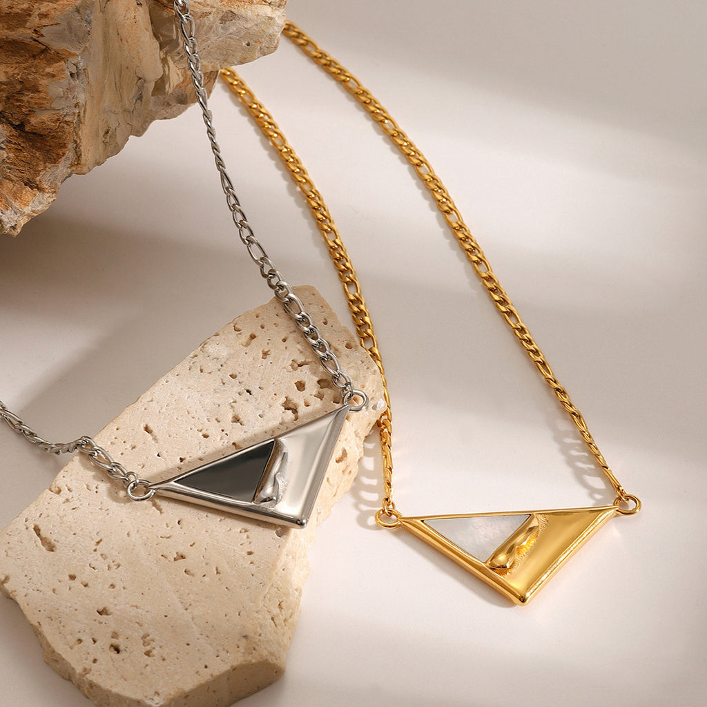 Mixed-Finish Geometric Shell Stainless Steel Pendant Necklaces — wholesale view 2