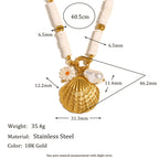 Shell bead necklace dimensions and stainless steel material detail