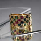 front view of multicolor square zirconia statement ring
