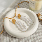 Gold-Tone Pearl-Look Floral Tassel Stainless Steel Earrings close-up product view