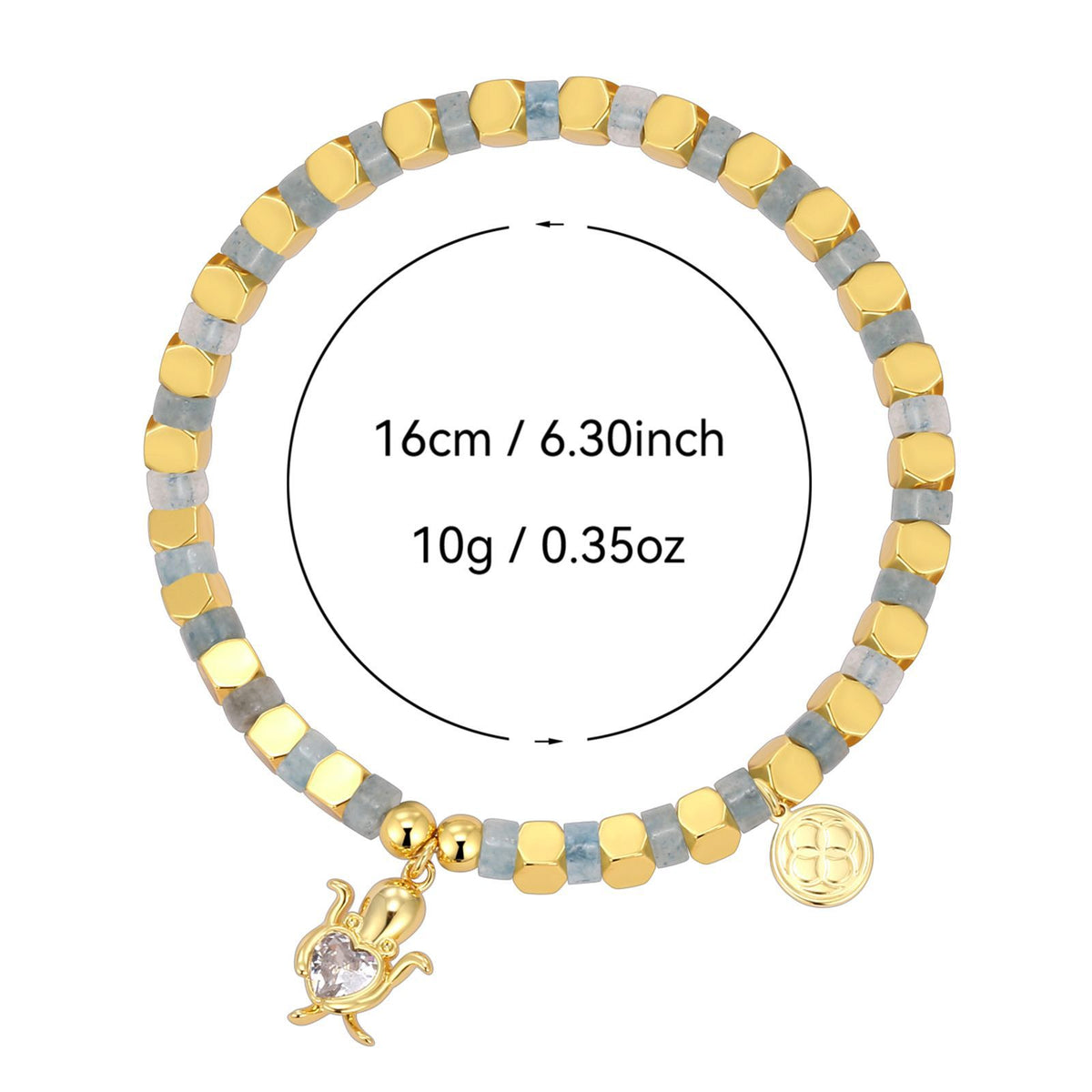 blue bead turtle bracelet with supplier-listed 16 cm size and 10 g weight