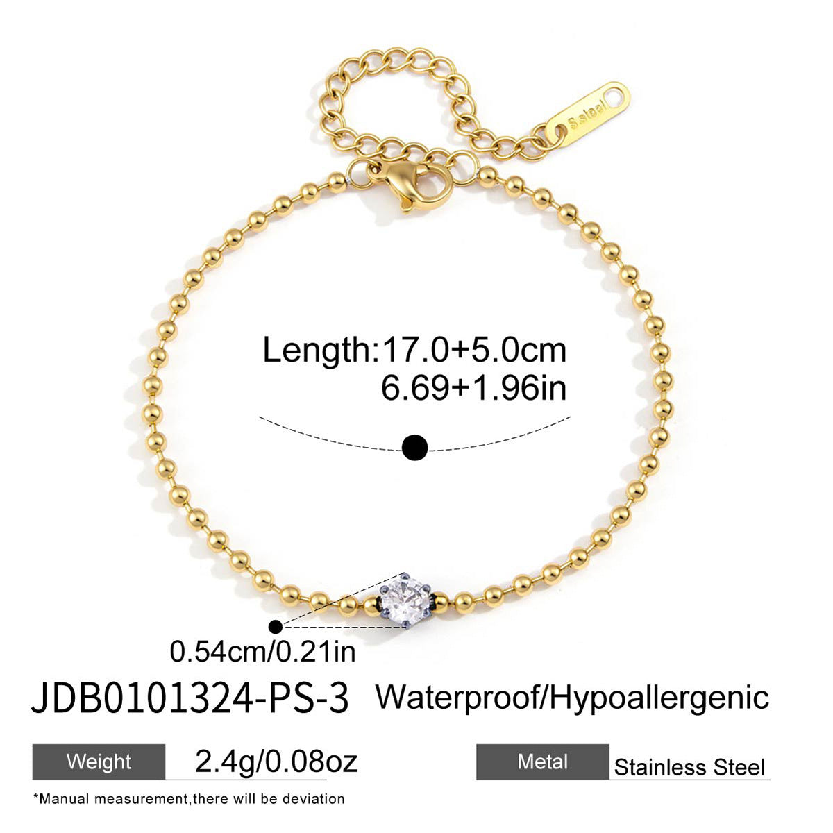 Marquise zirconia bead-chain bracelet