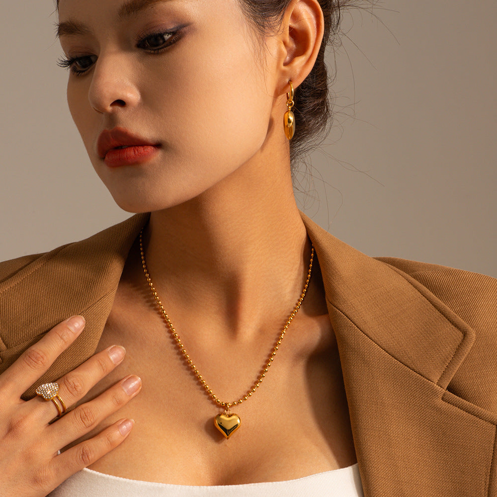 Gold Plated Puffed Heart Stainless Steel Pendant Necklace – product view 1