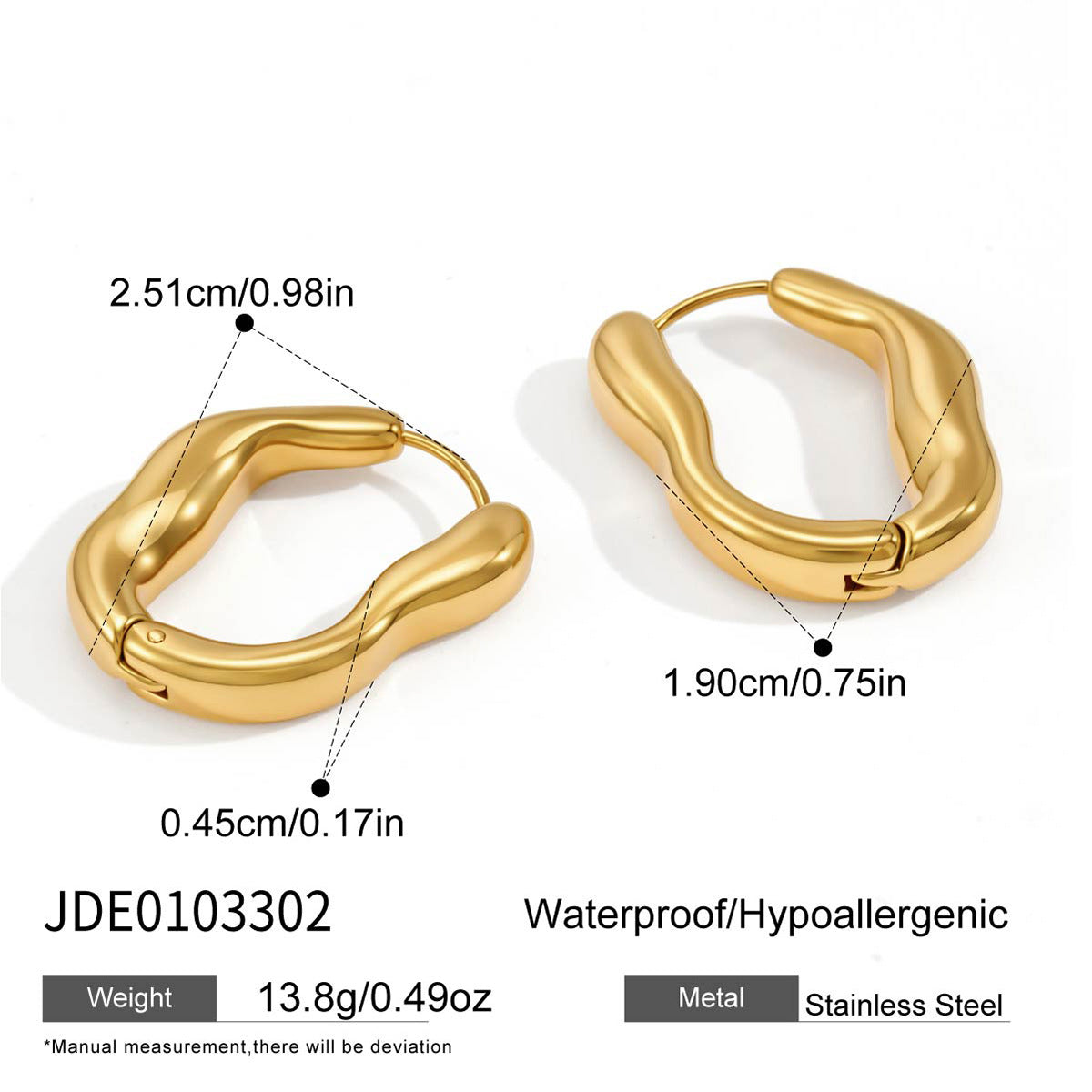 Wavy stainless steel hoop dimensions and hinge detail