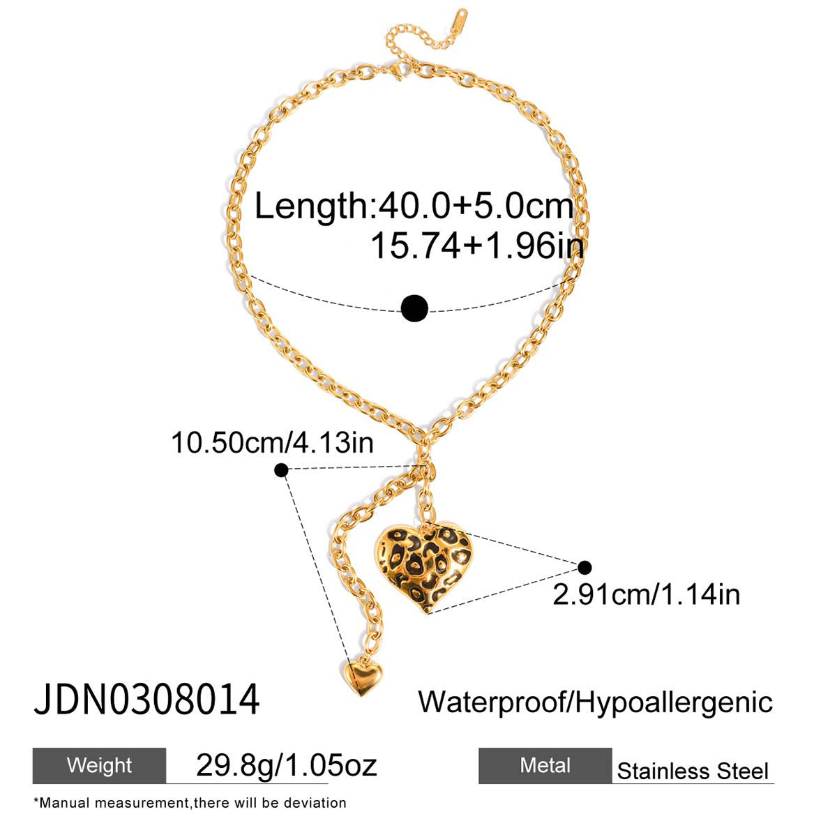 Black heart pendant necklace specification view