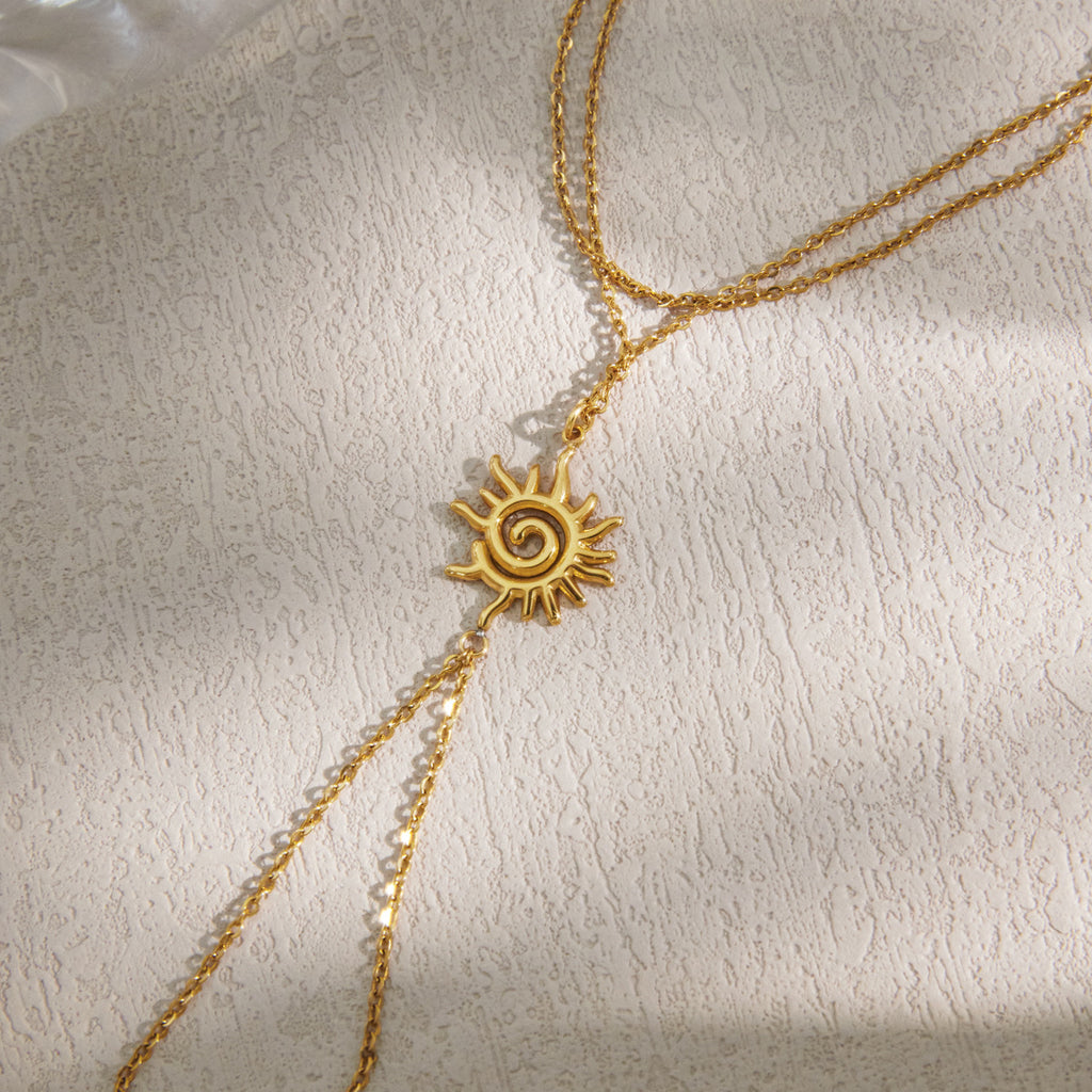 Spiral sun connector close-up on fabric