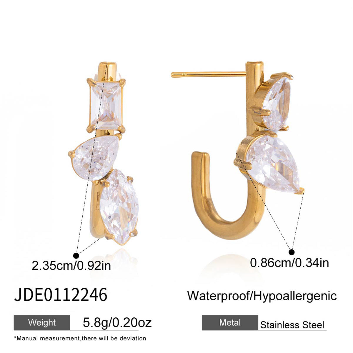 Mixed-cut zirconia earring dimensions