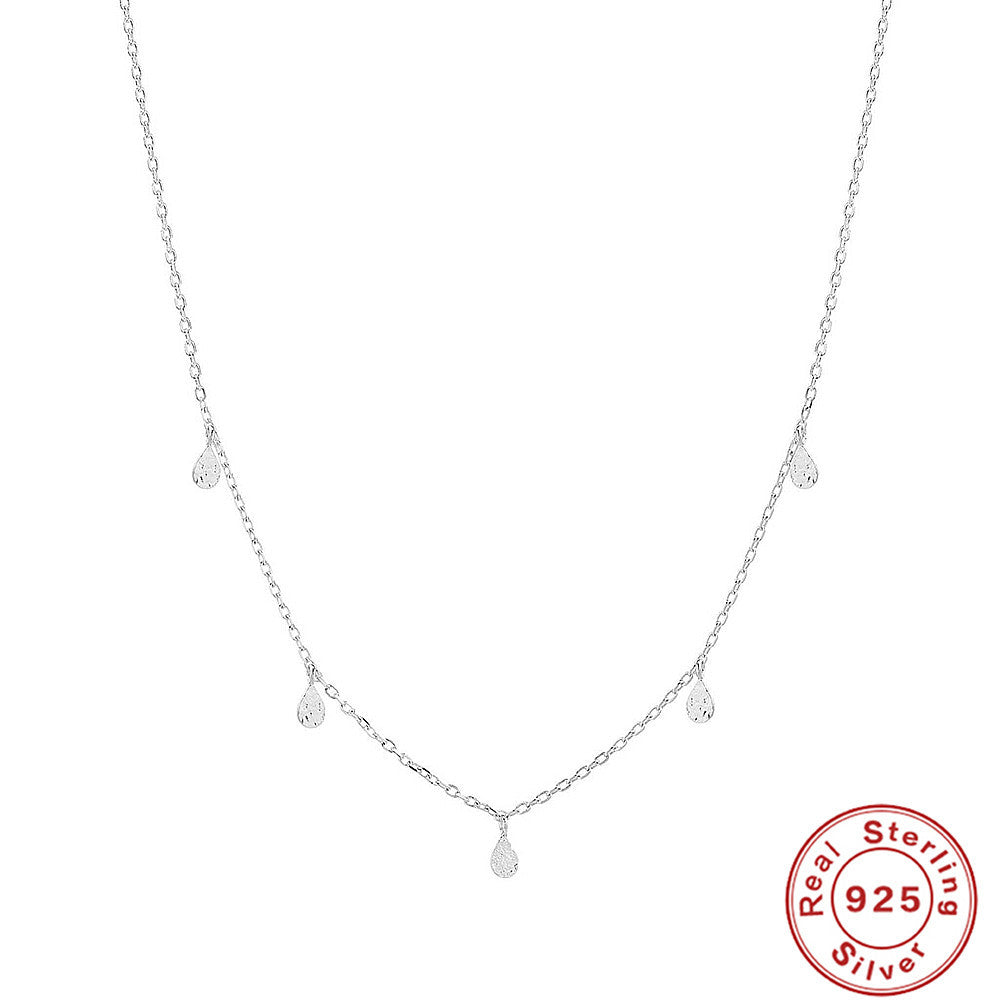 silver-finish 925 sterling silver teardrop station necklace
