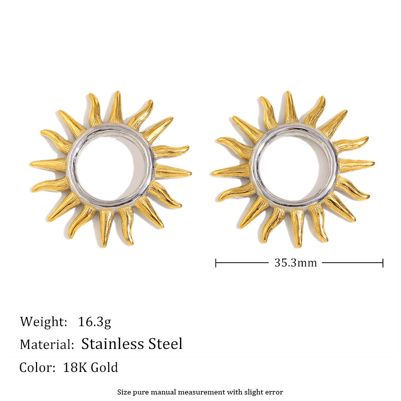 35.3 mm stainless steel sunburst earrings with weight details