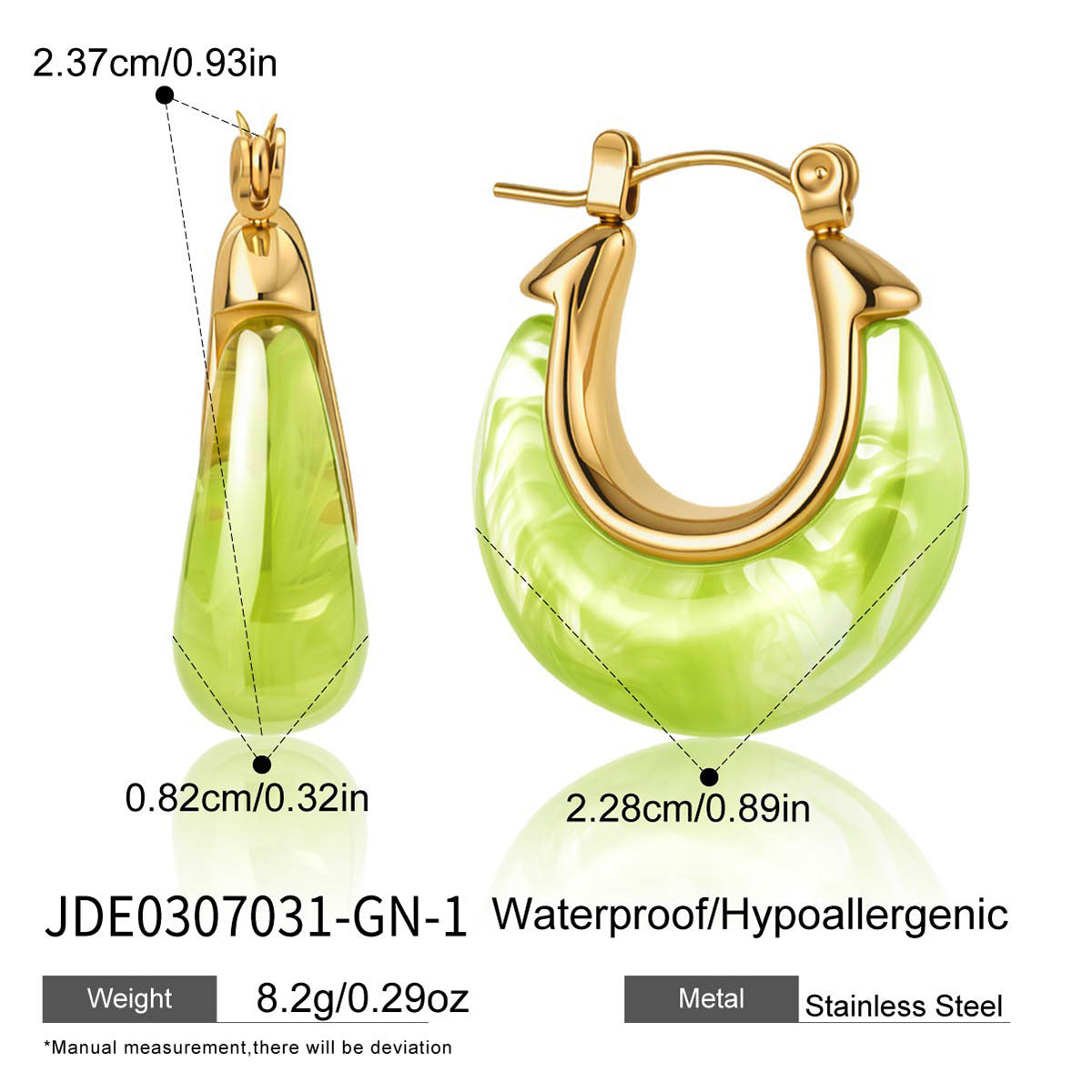 Bright green resin hoop with gold tone inner frame