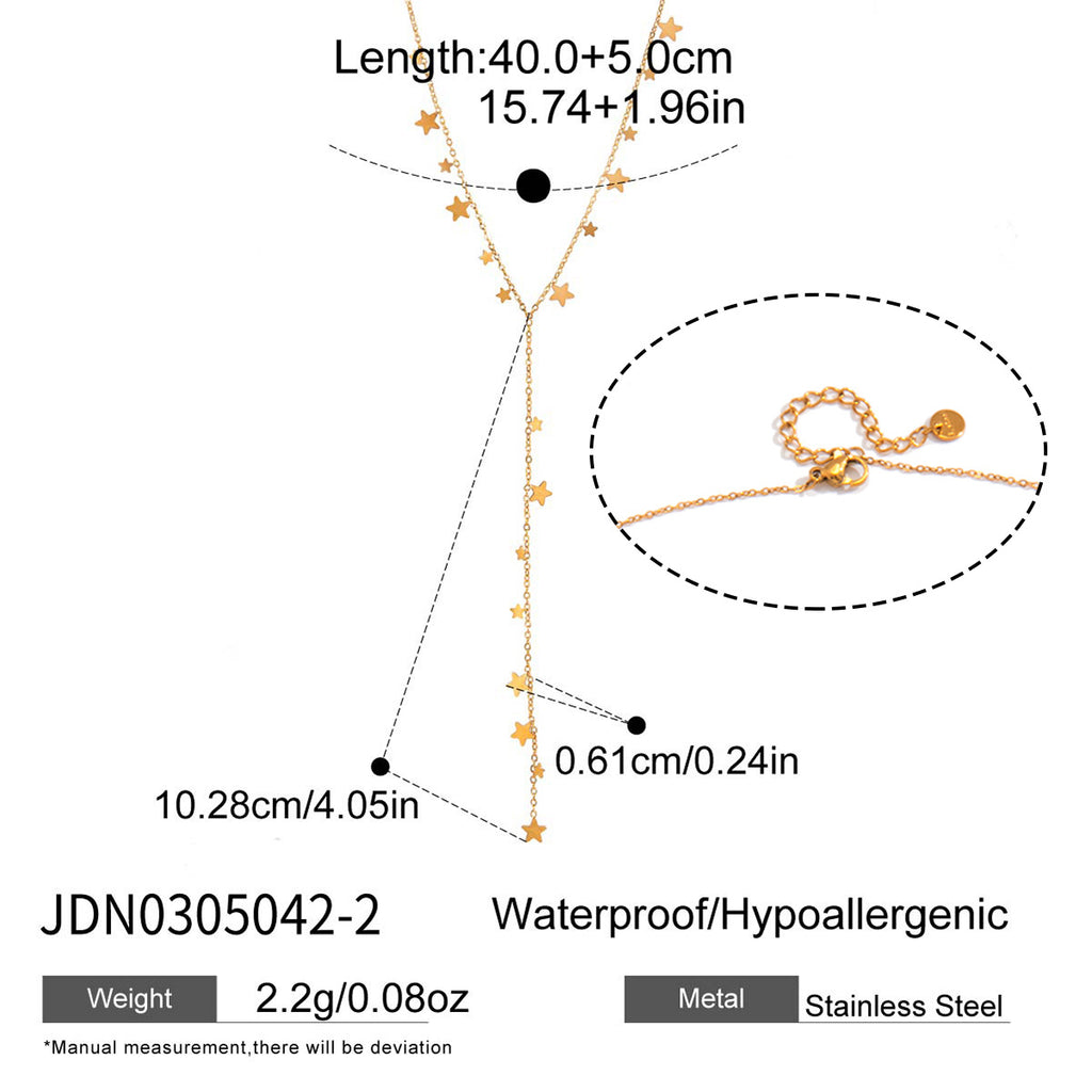 Star Y-necklace showing clasp and extension chain