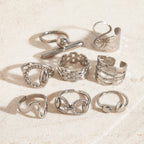 Silver-Finish Sculptural Stainless Steel Open Ring Collection styled product view