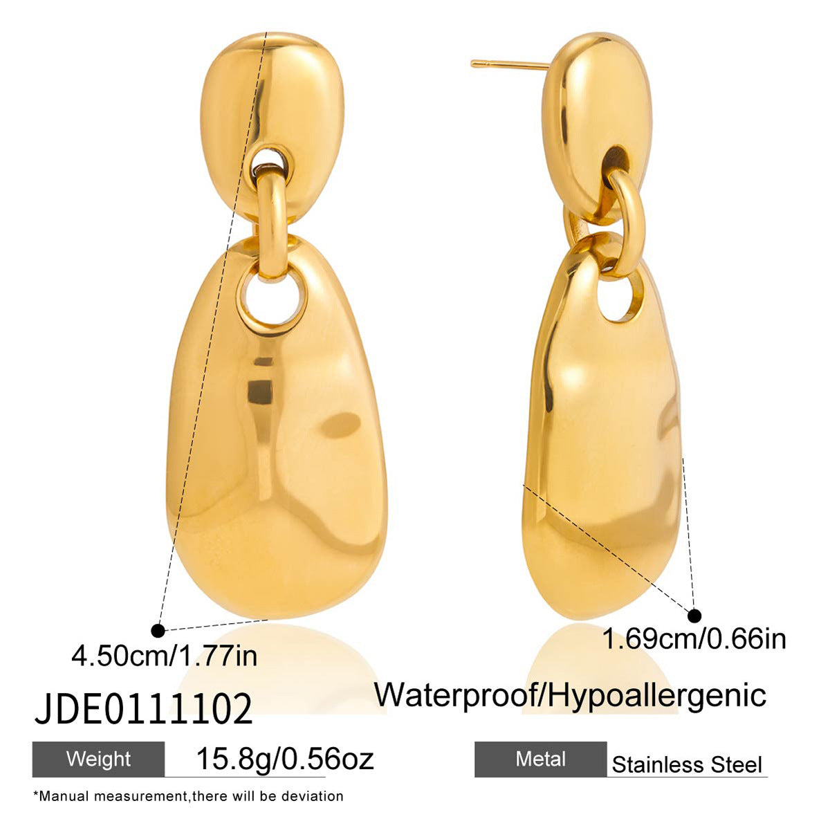 Polished broad drop earrings linked to smaller rounded tops