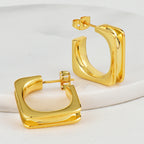 open view of sculpted square hoop earrings with post backs