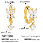 Butterfly hoop earring with dangling round clear stone