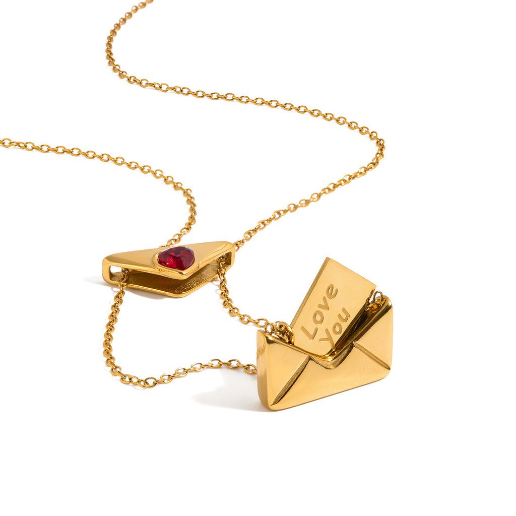 isolated stainless steel love letter envelope pendant and chain