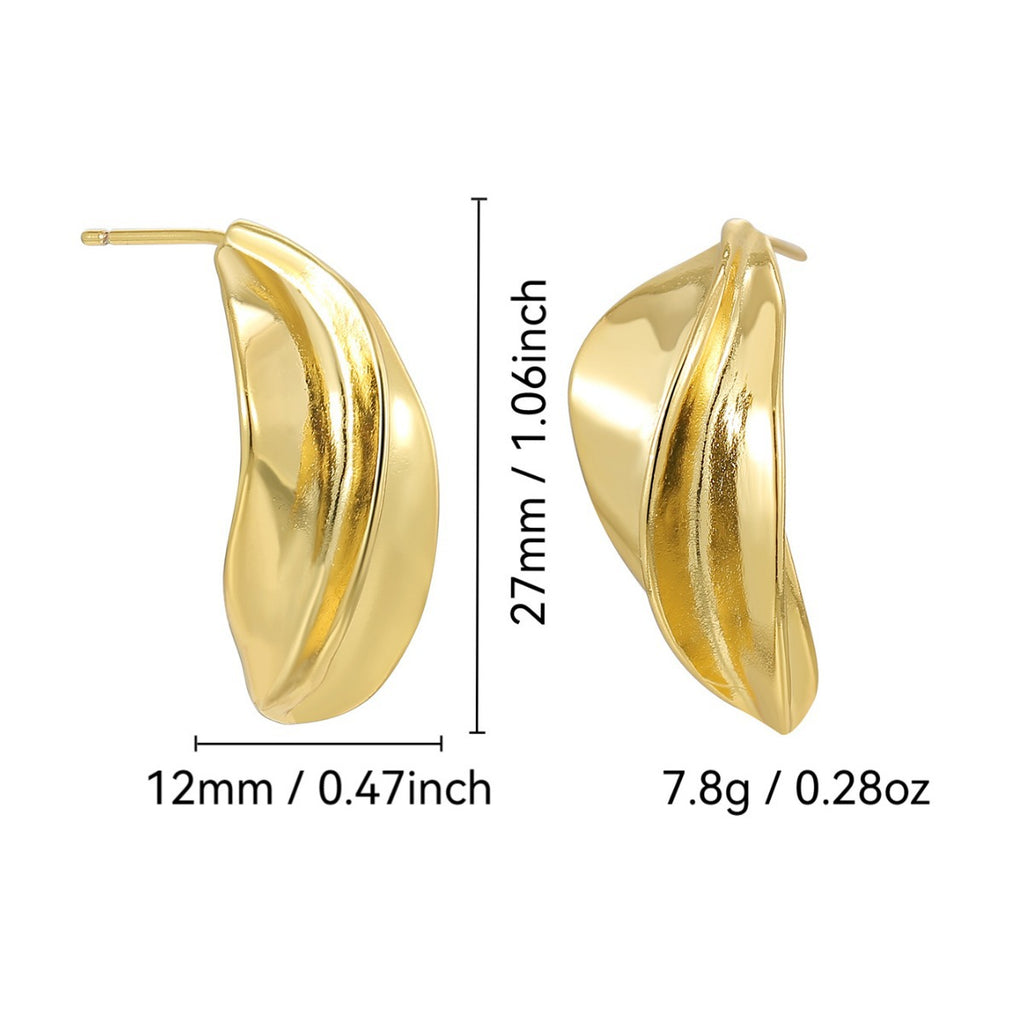 folded petal stud earrings with 27 by 12 millimeter measurements