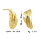 folded petal stud earrings with 27 by 12 millimeter measurements