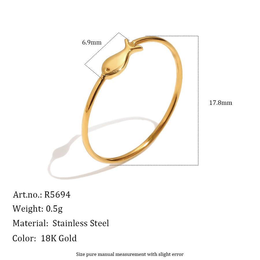 Gold Plated 316L Stainless Steel Small Fish Band Ring — 6.9 mm fish motif dimension chart