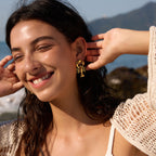 Lobster stud earring shown on a model