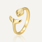 gold plated brass open ring with whale-tail and ridged shell ends