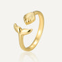 gold plated brass open ring with whale-tail and ridged shell ends