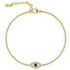 front view of blue evil eye station bracelet with extender