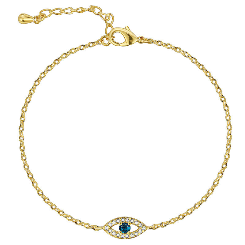 front view of blue evil eye station bracelet with extender