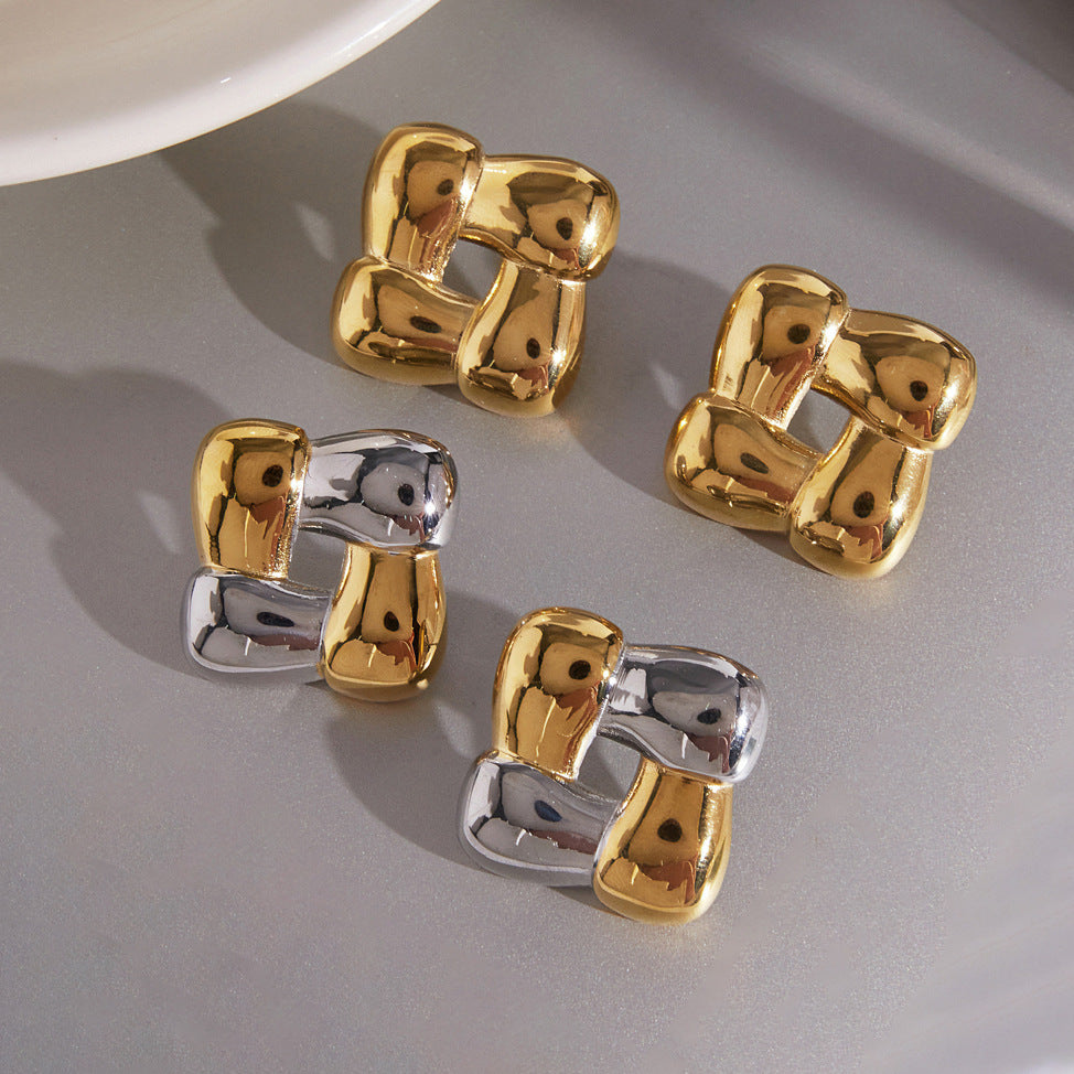 Polished square studs with alternating metal colors