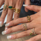 Wholesale Gold-Tone Stainless Steel Green Accent Open Ring Collection - styled view
