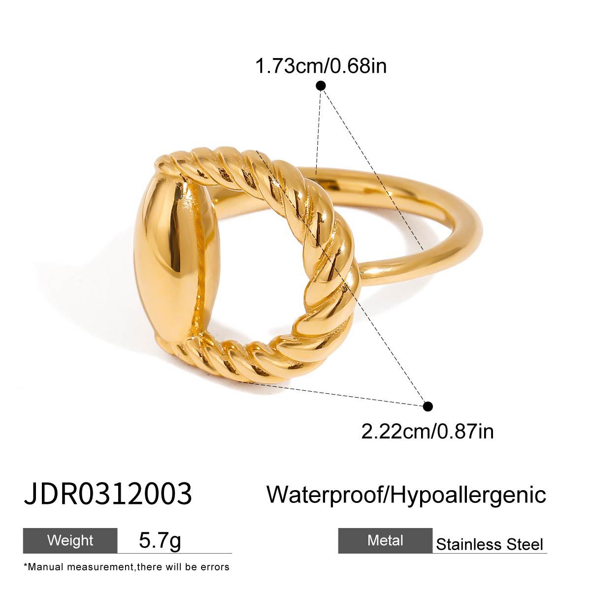 Two-Tone Textured Stainless Steel Band Ring – product view 5