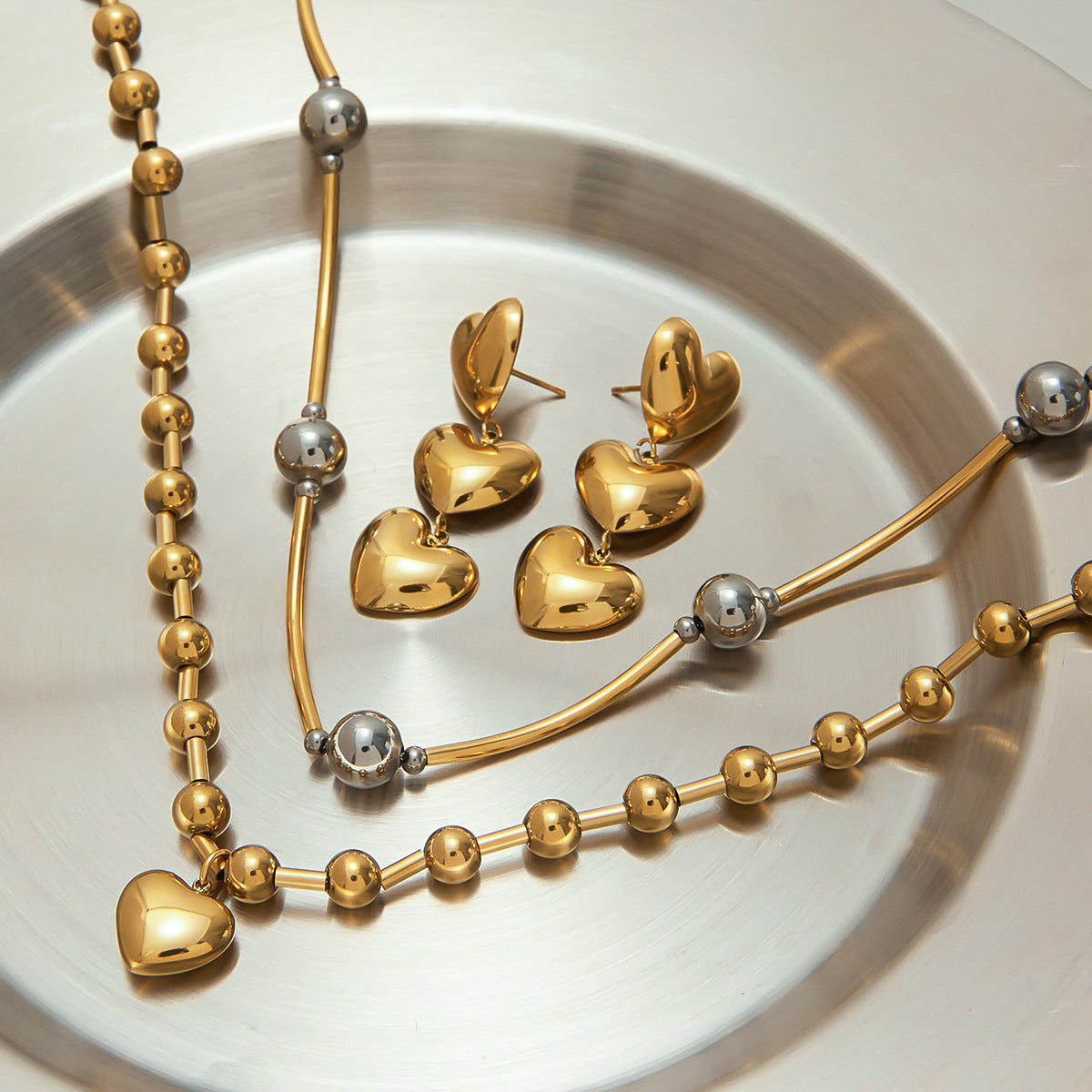 Gold Tone Stainless Steel Heart, Floral and Pendant Jewelry Collection — pink oval pendant necklace option