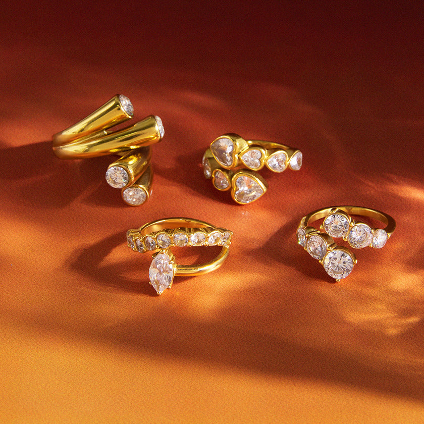 Gold Plated Clear Stone Stainless Steel Statement Ring Collection — wrap ring worn view
