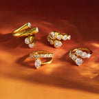 Gold Plated Clear Stone Stainless Steel Statement Ring Collection — wrap ring worn view
