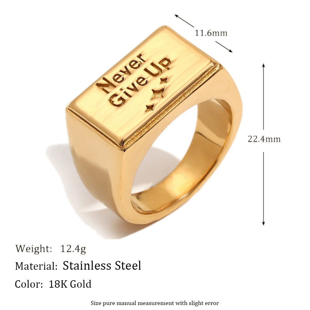 stainless steel message ring with dimensions and listed weight
